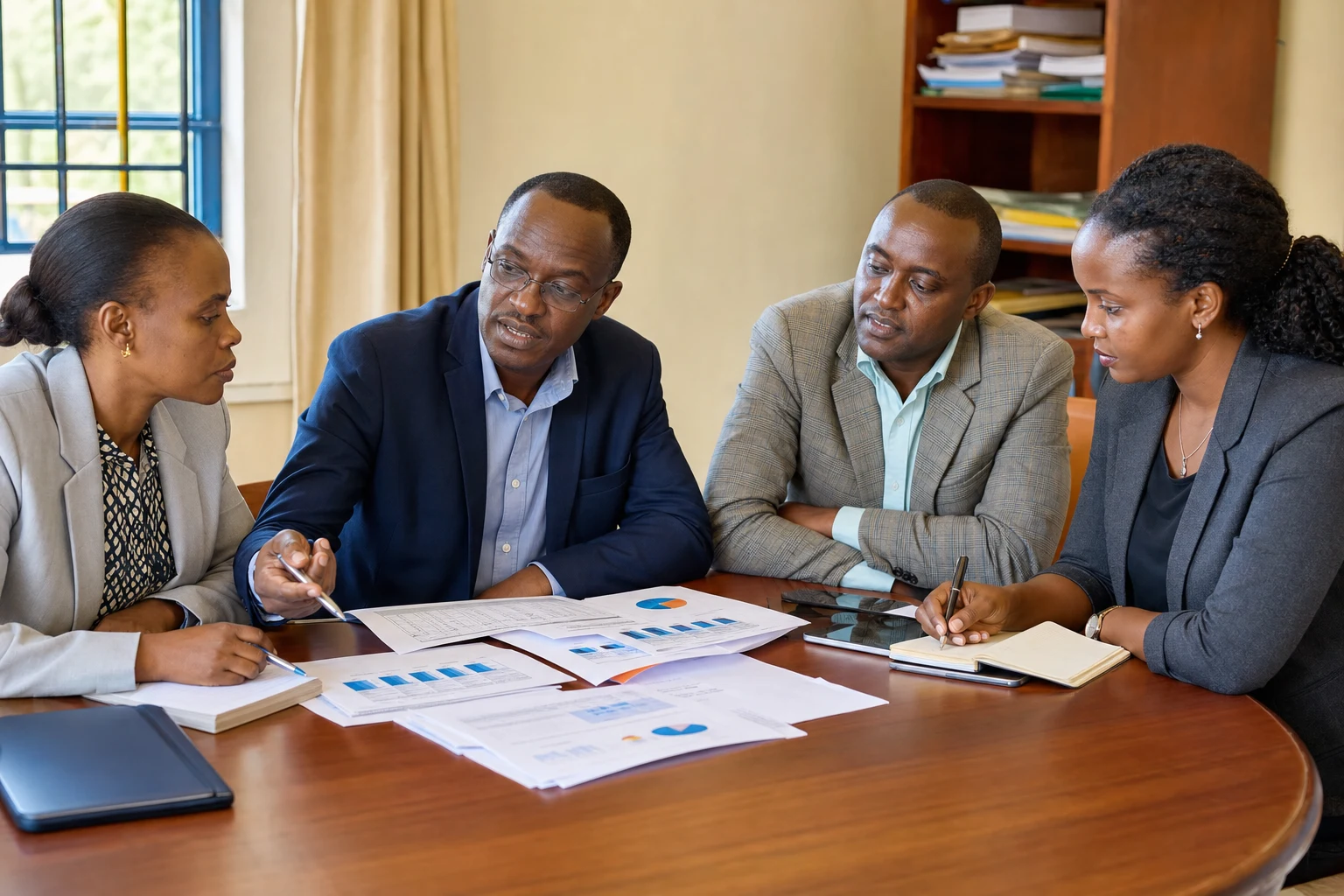 School management planning financial sustainability with an advisor