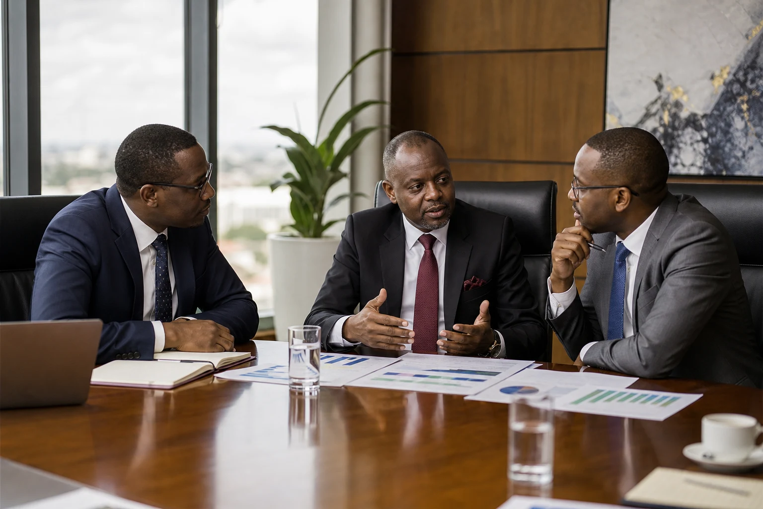 Professional services partners discussing growth strategy with an advisory consultant