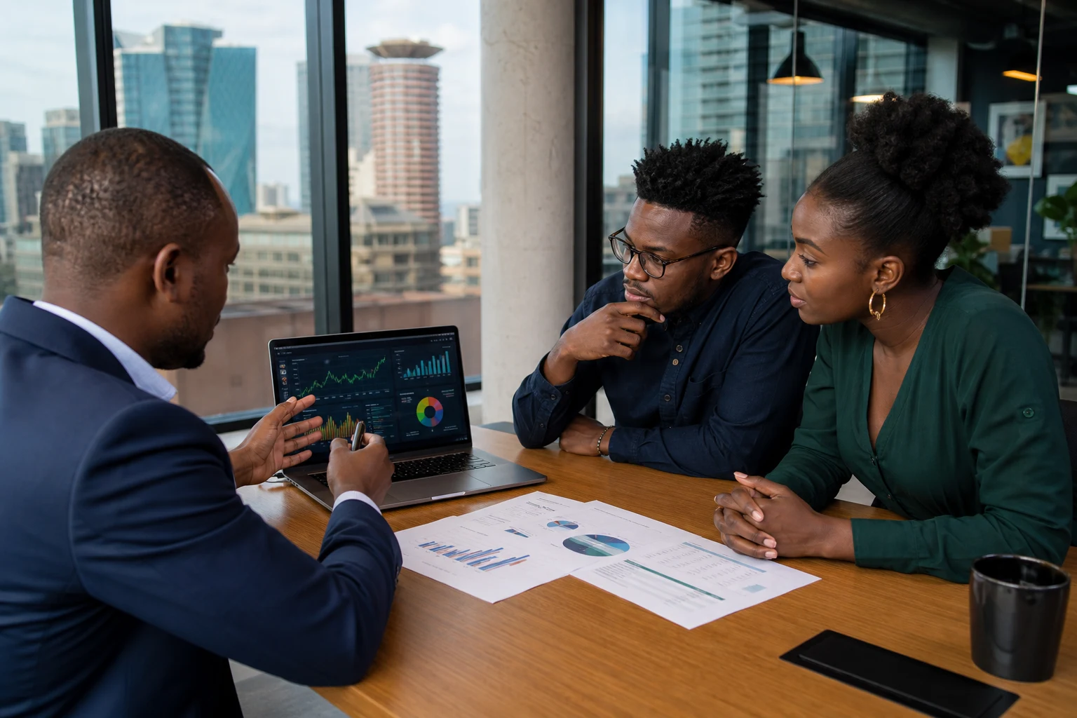 Technology startup founders receiving financial advisory from a CPA consultant