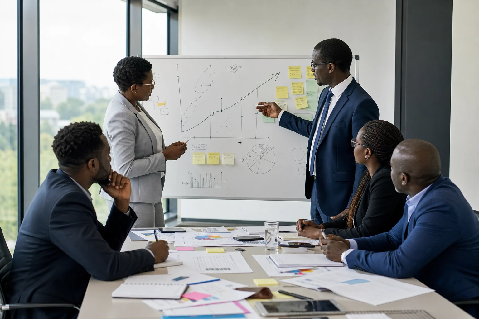 Strategy workshop with executive leadership discussing business growth plans