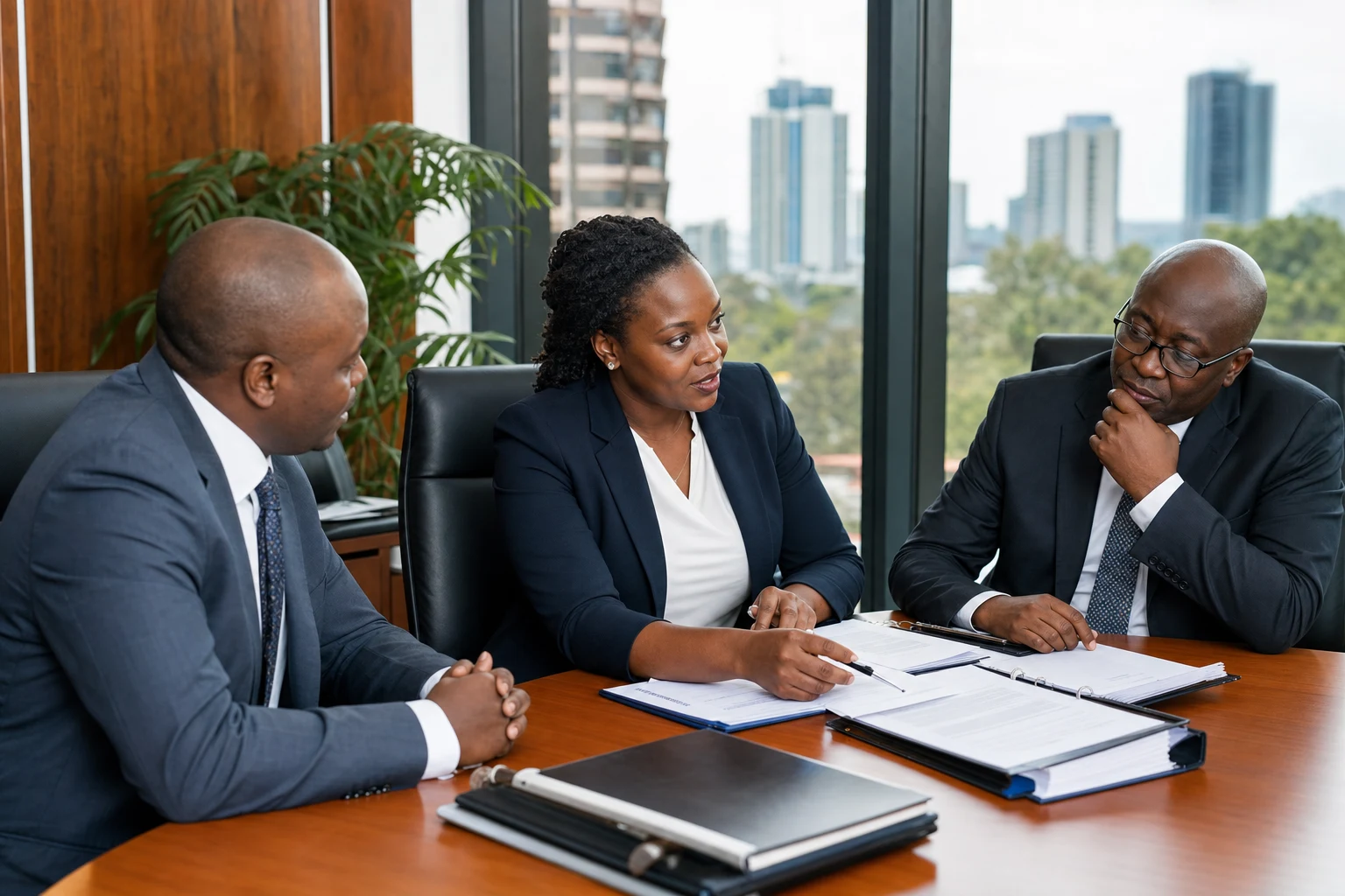 Corporate secretary advising board members on governance documentation and company records